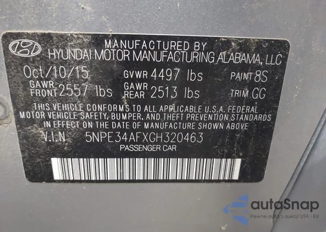 2016 Hyundai Sonata Sport из США, поврежденный, VIN 5NPE34AFXGH320463